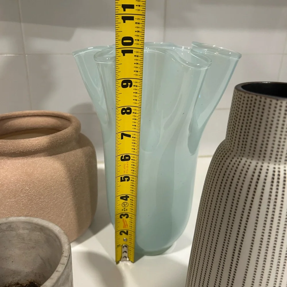 Vintage pale blue art glass vase wavy design